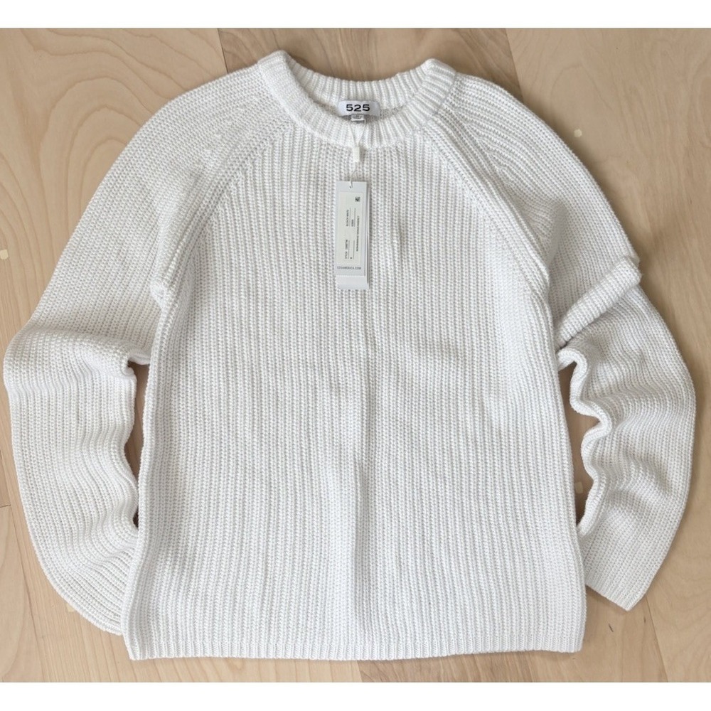 525 AMERICA Jane Crewneck Shaker Cotton White Sweater Size M NWT Fisherman Knit